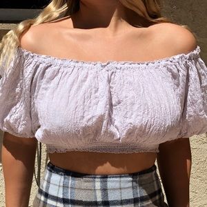 Ruffled Striped Off The Shoulder Crop